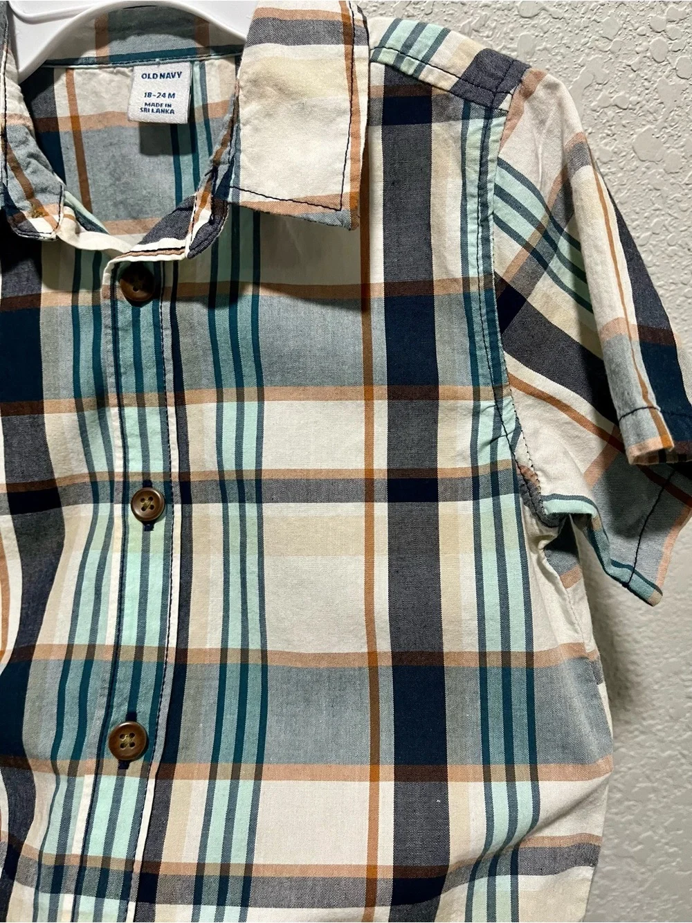Old Navy Short-Sleeve Button-Up Shirts- Navy & Teal Plaid Set